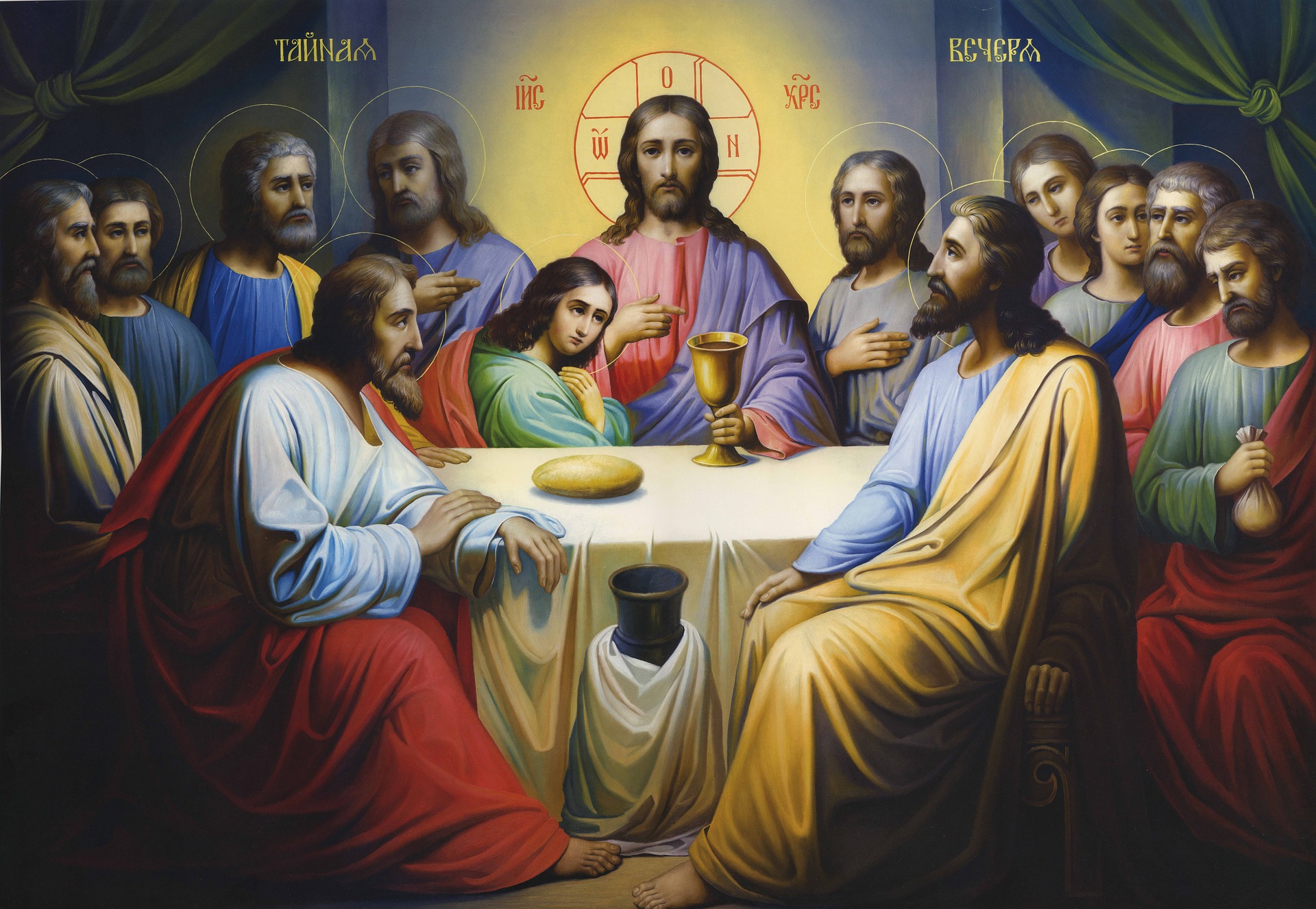 Kiirastorstain sanajumalanpalvelus (netin kautta ja Facebookissa) Jeesus ja opetuslapset pääsiäisen ateriahetkeä